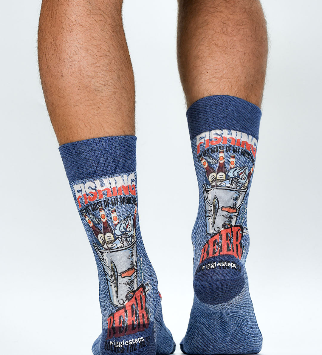 Colorful socks with fishing and beer design