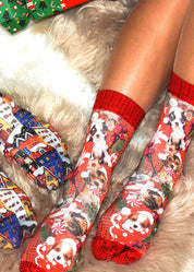 Puppy Santa Ladies Socks