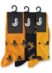 Saturn and Sea Triple Pack – 3 Pack Novelty Socks – Space, Carp Fish & Octopus Designs – UK 7-10.5