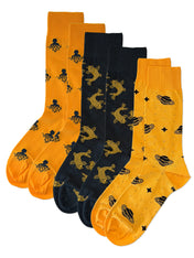 Saturn and Sea Triple Pack – 3 Pack Novelty Socks – Space, Carp Fish & Octopus Designs – UK 7-10.5