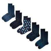 5-Pack Mens Blue Multi Design Socks – Organic Cotton