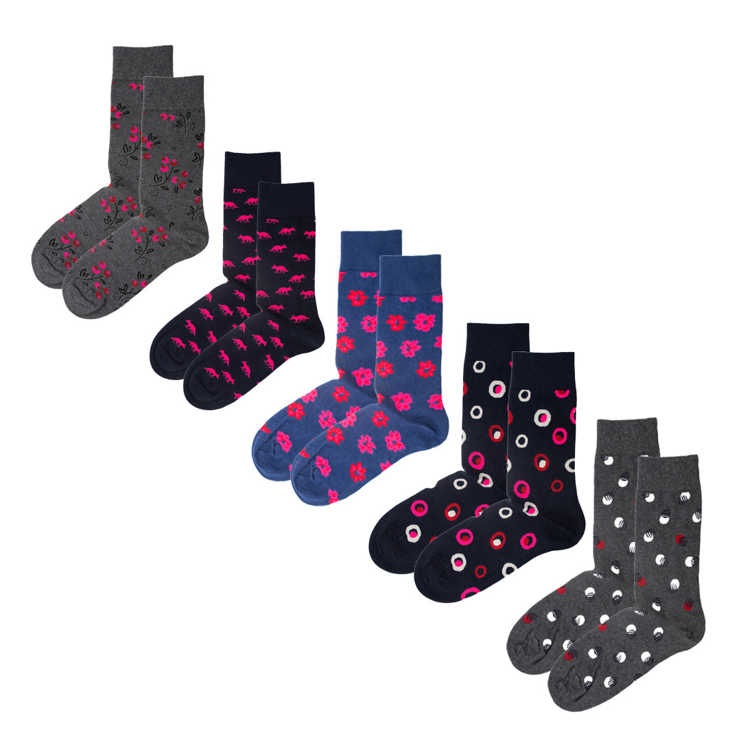 5-Pack Multi Pink Organic Cotton Socks – Mens Crew