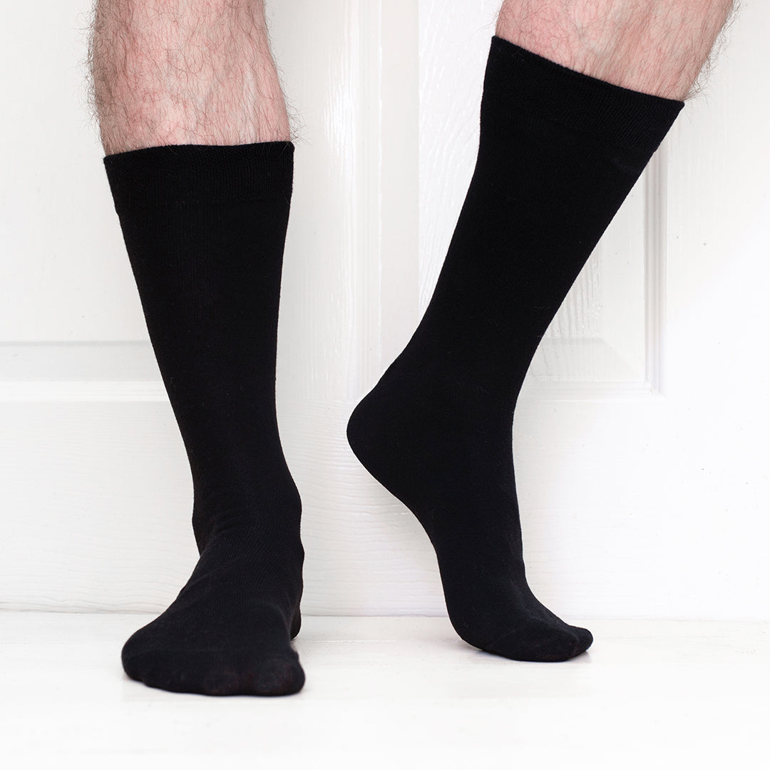 5 Pack - Men’s Luxury Black Plain Colour Organic Cotton Comfort Welt Socks – UK 6-9