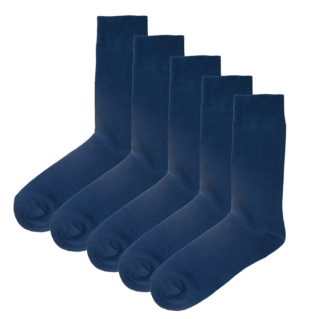5 Pack - Men’s Luxury Denim Blue Plain Colour Organic Cotton Comfort Welt Socks – UK 6-9