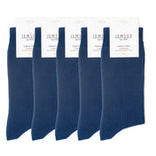 5 Pack - Men’s Luxury Denim Blue Plain Colour Organic Cotton Comfort Welt Socks – UK 6-9