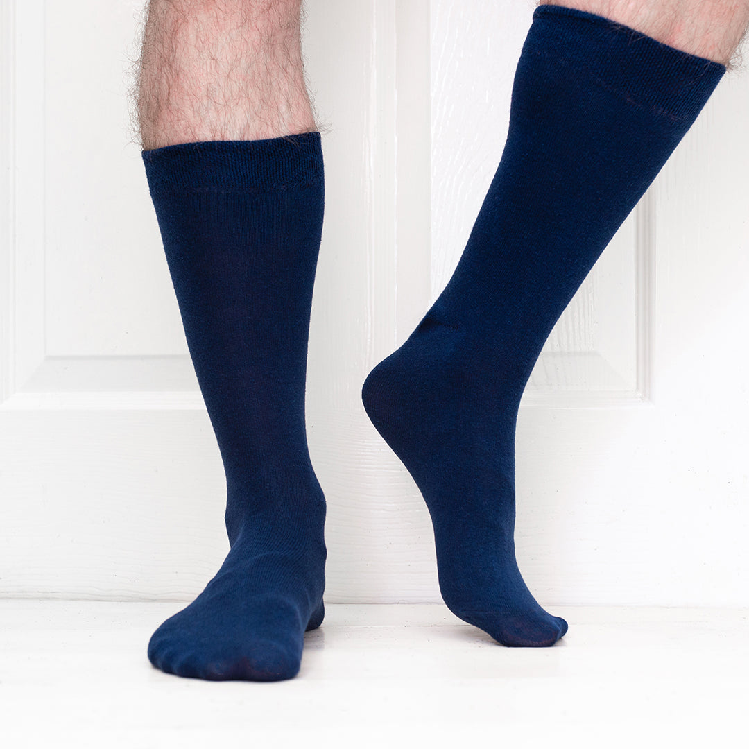 5 Pack - Men’s Luxury Denim Blue Plain Colour Organic Cotton Comfort Welt Socks – UK 6-9