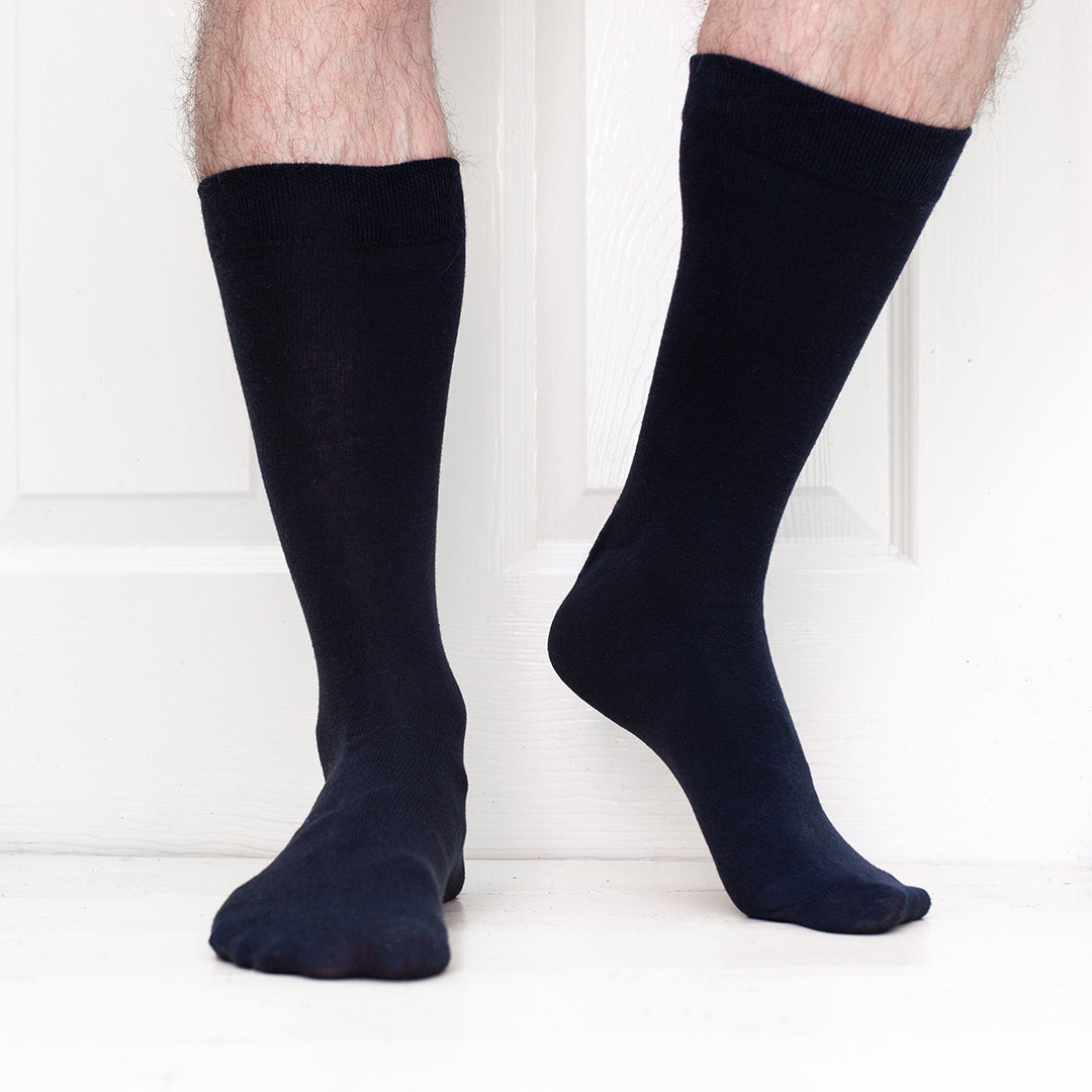 5 Pack - Men’s Luxury Navy Blue Plain Colour Organic Cotton Comfort Welt Socks – UK 6-9