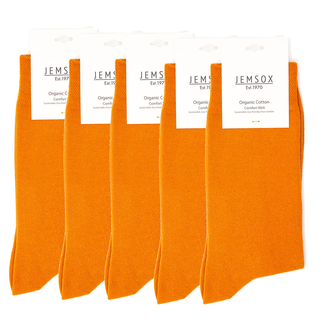 5 Pack - Men’s Luxury Orange Plain Colour Organic Cotton Comfort Welt Socks – UK 6-9