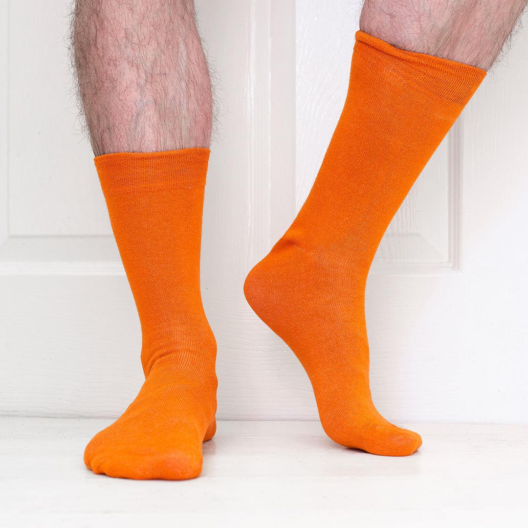 5 Pack - Men’s Luxury Orange Plain Colour Organic Cotton Comfort Welt Socks – UK 6-9