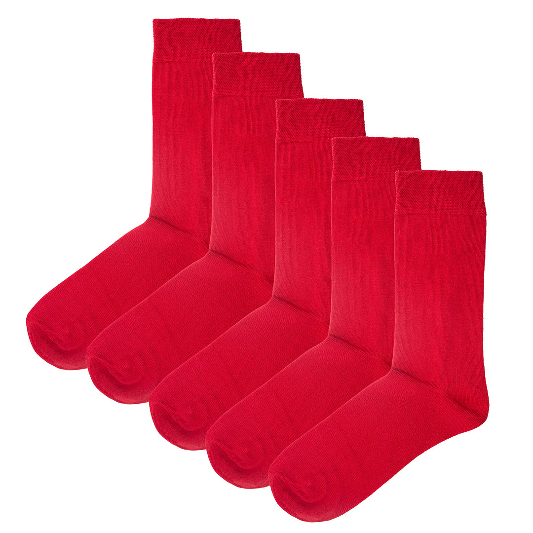 5 Pack - Men’s Luxury Red Plain Colour Organic Cotton Comfort Welt Socks – UK 6-9