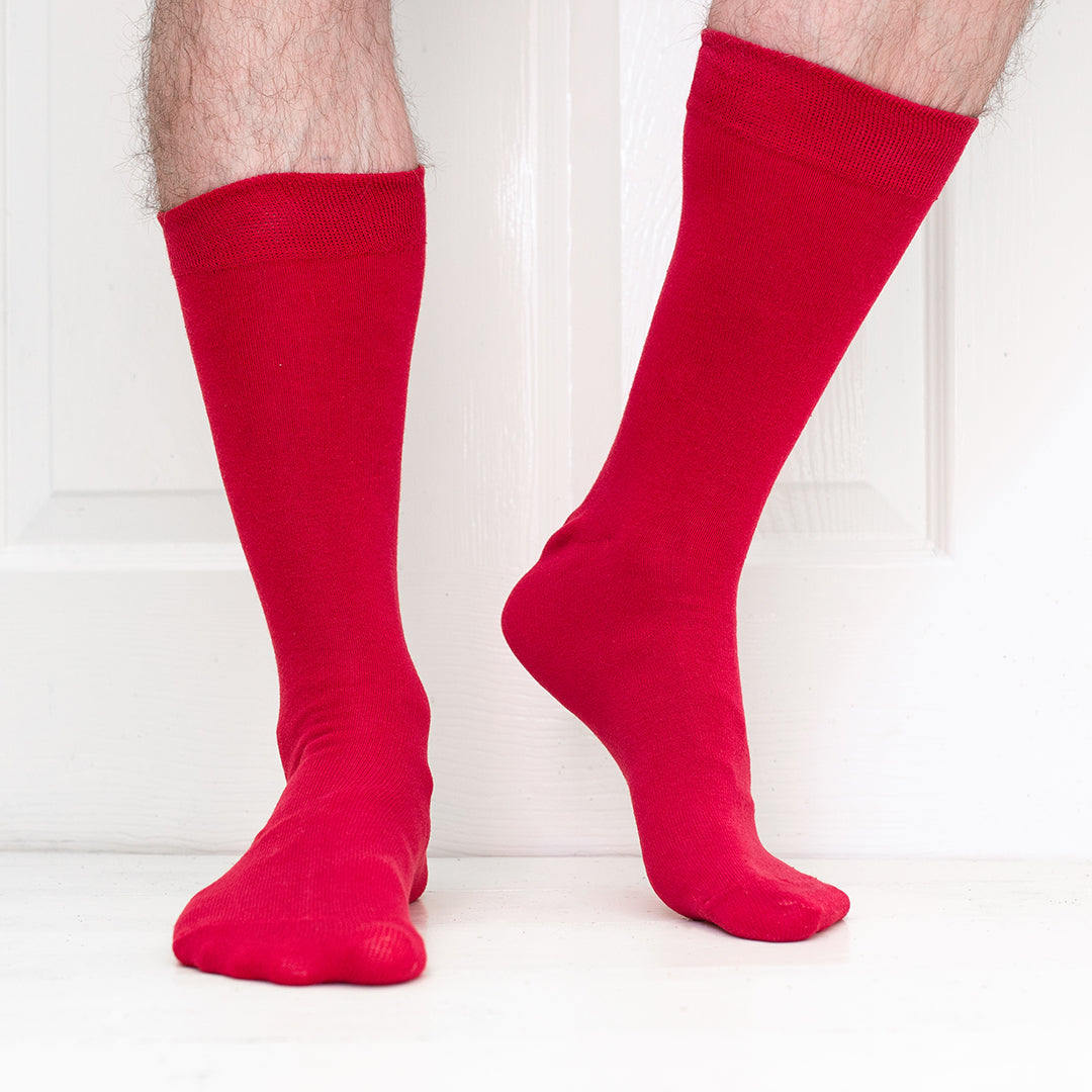 5 Pack - Men’s Luxury Red Plain Colour Organic Cotton Comfort Welt Socks – UK 6-9