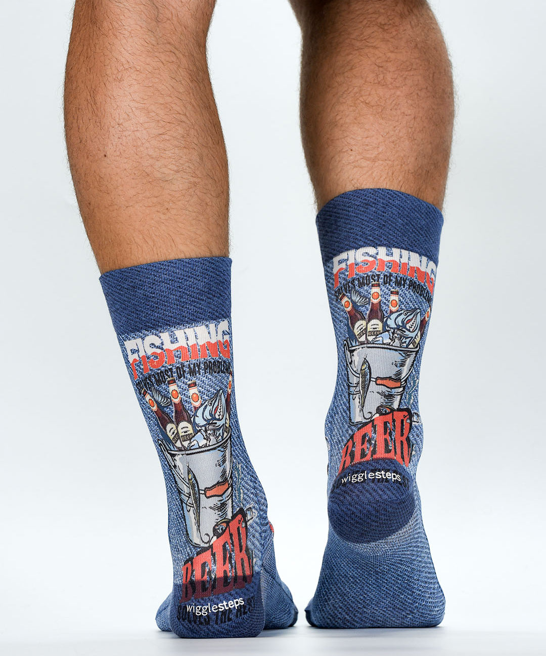 Colorful socks with fishing and beer design