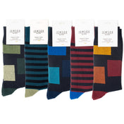 5pk Men's Block Party Collection Socks Gift Set – Organic Cotton Gentle Grip Socks, UK 6-9