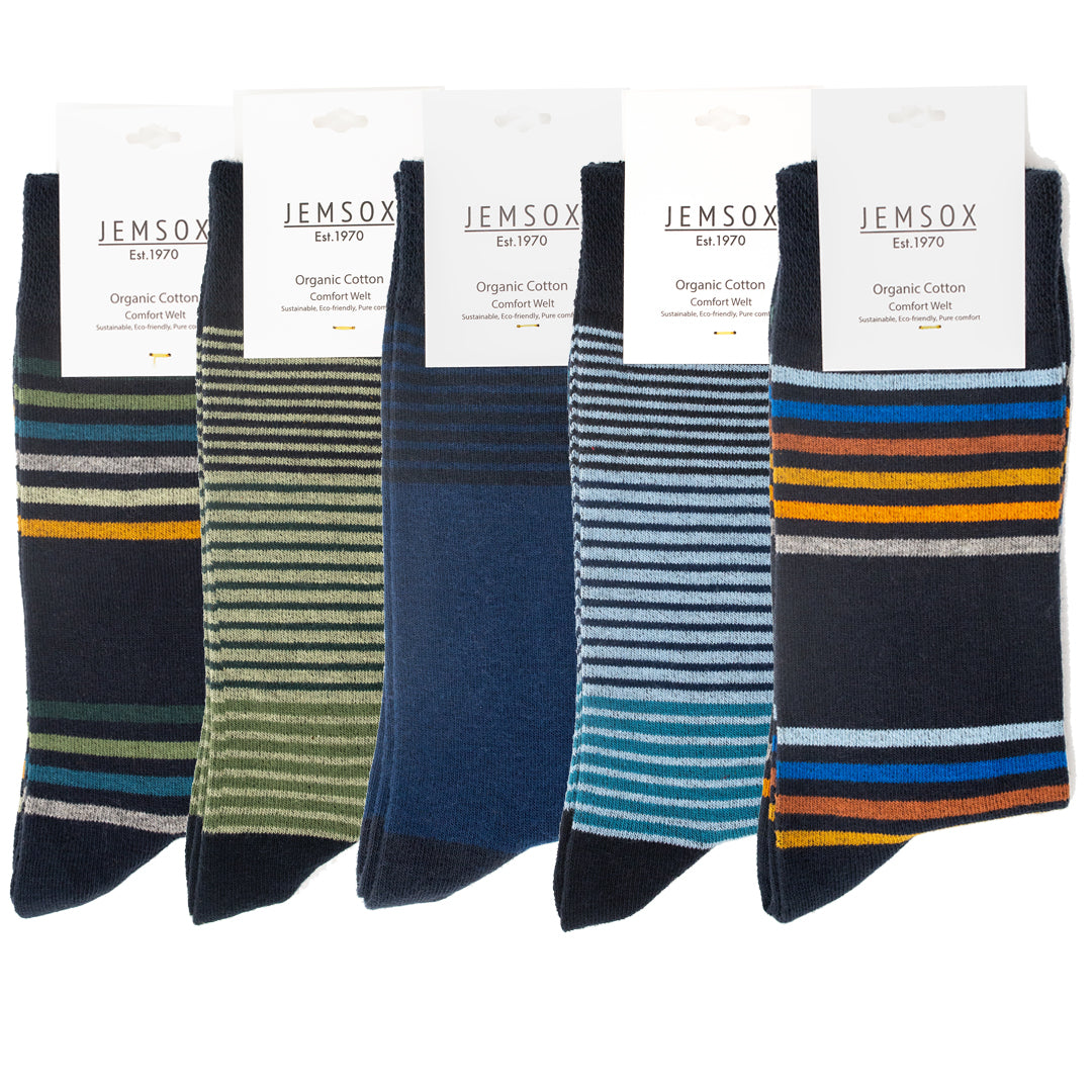 5pk Stylish Streaks - Organic Cotton Comfort Welt Socks (One Size UK 6-9)