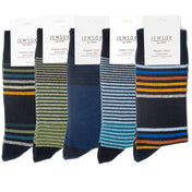 5pk Stylish Streaks - Organic Cotton Comfort Welt Socks (One Size UK 6-9)