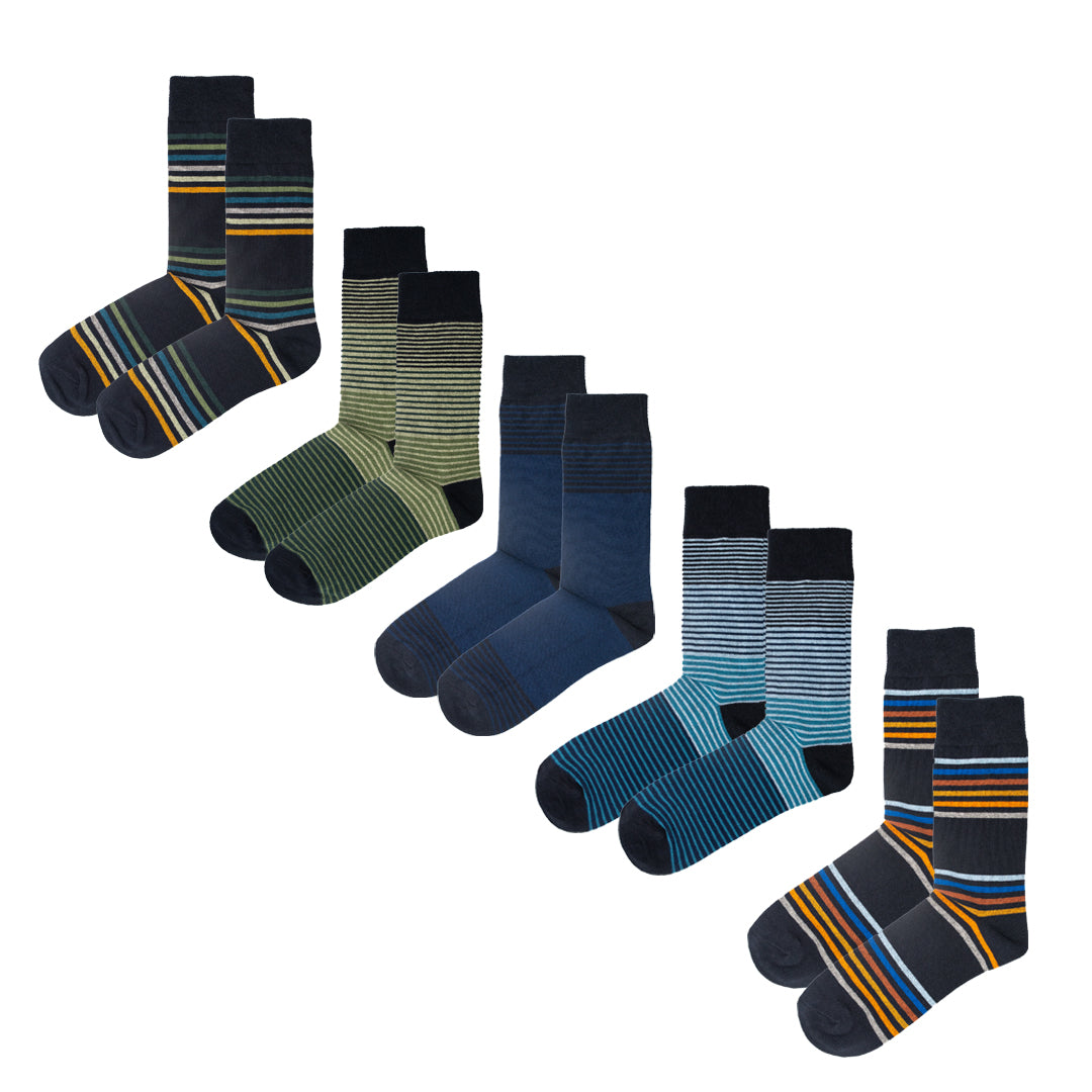 5pk Stylish Streaks - Organic Cotton Comfort Welt Socks (One Size UK 6-9)