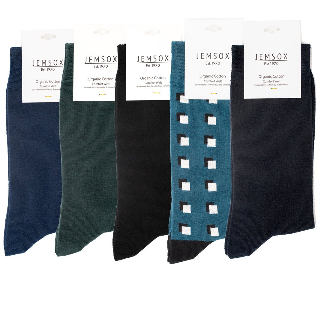 5pk Modern Mystery - Organic Cotton Comfort Welt Socks (One Size UK 6-9)