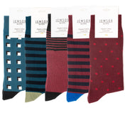 5pk Bordeaux & Manor Green Quintet - Organic Cotton Comfort Welt Socks (One Size UK 9-12)