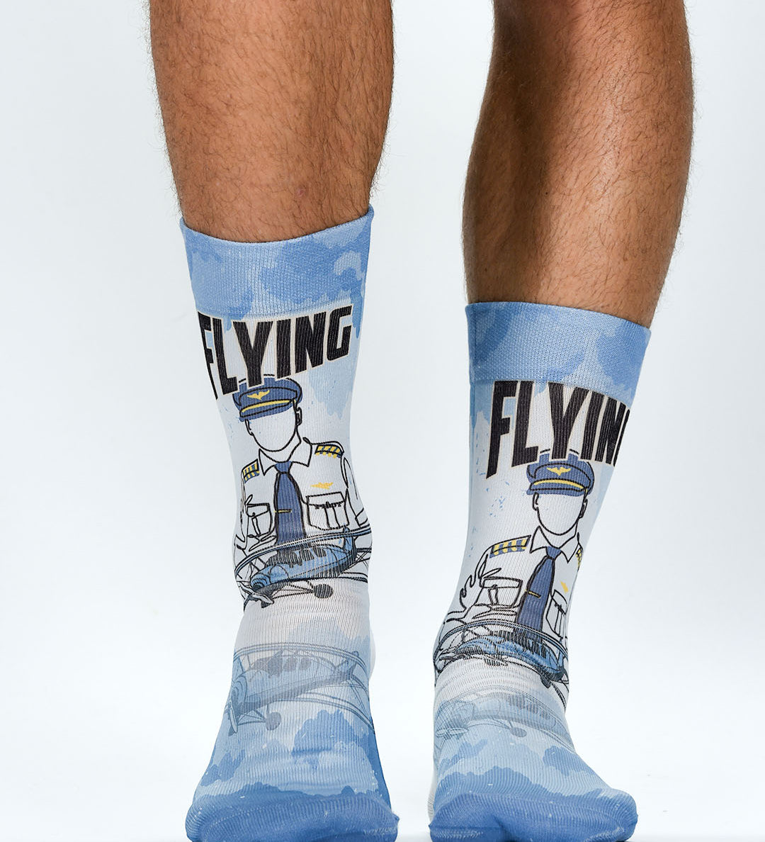 Flying Pilot Themed Socks on White Background