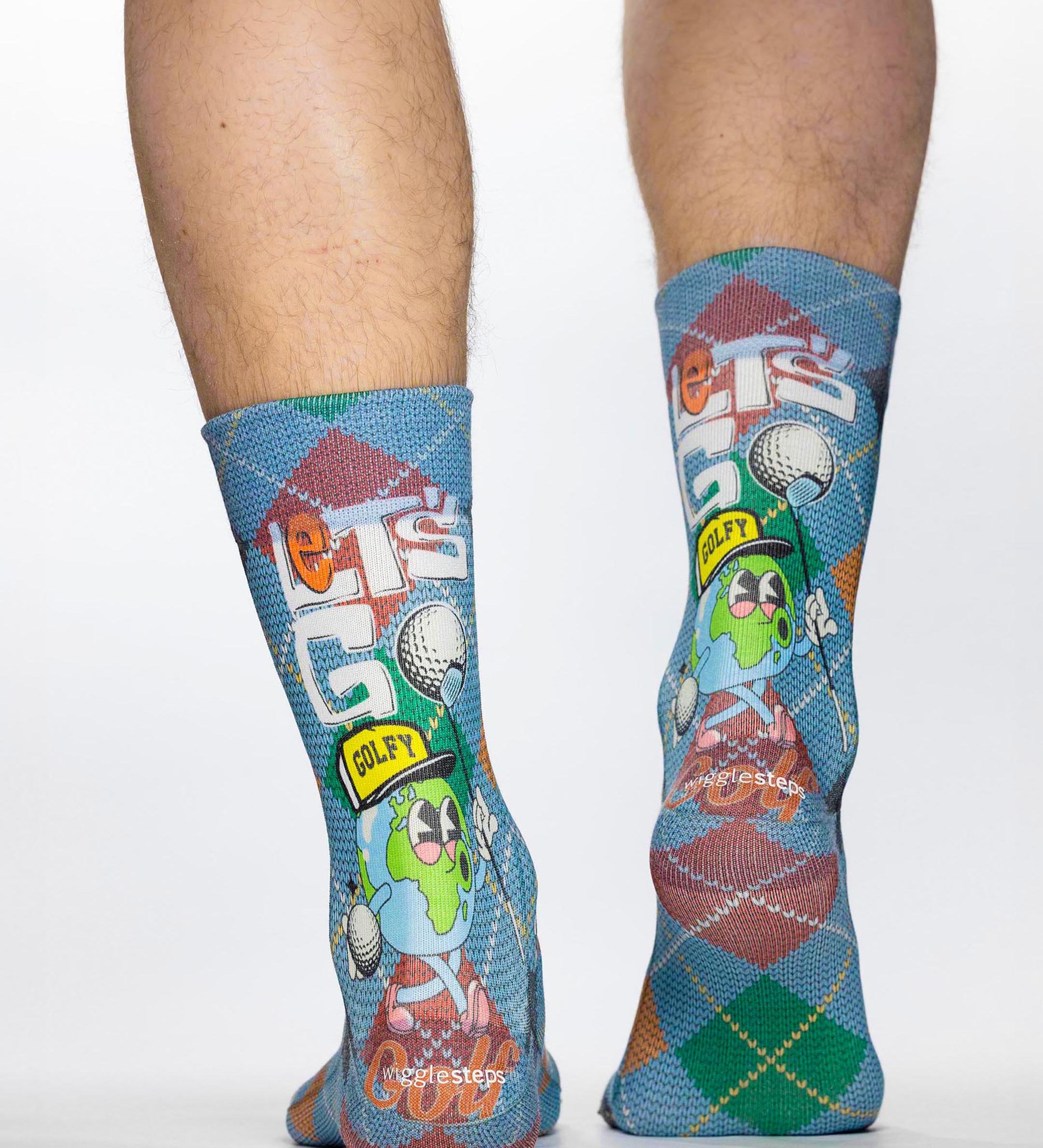 Colorful socks with cartoon character design on a white background