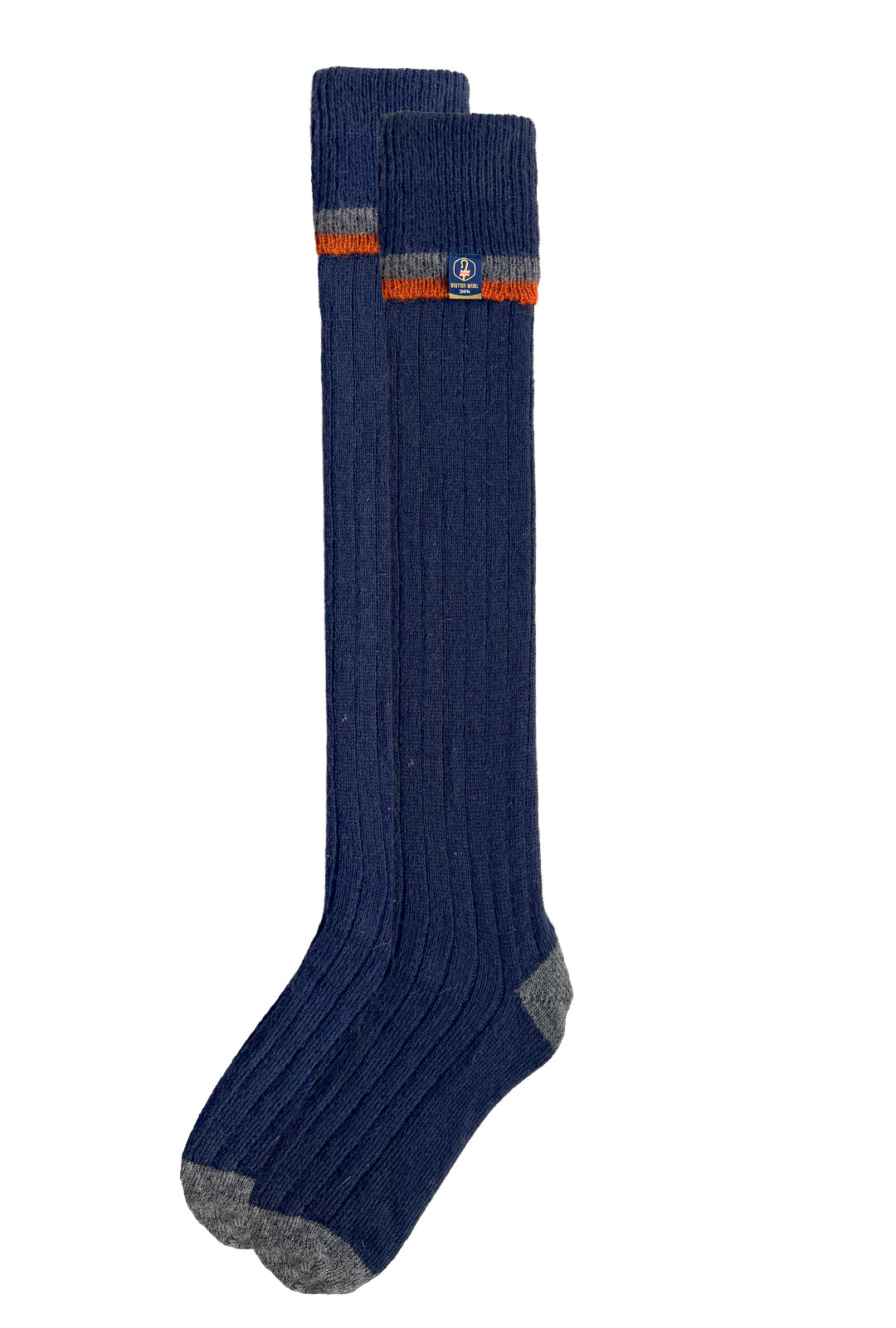 Wellington Boot Socks – Navy & Orange | 100% British Wool | UK 8–12