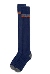 Wellington Boot Socks – Navy & Orange | 100% British Wool | UK 8–12