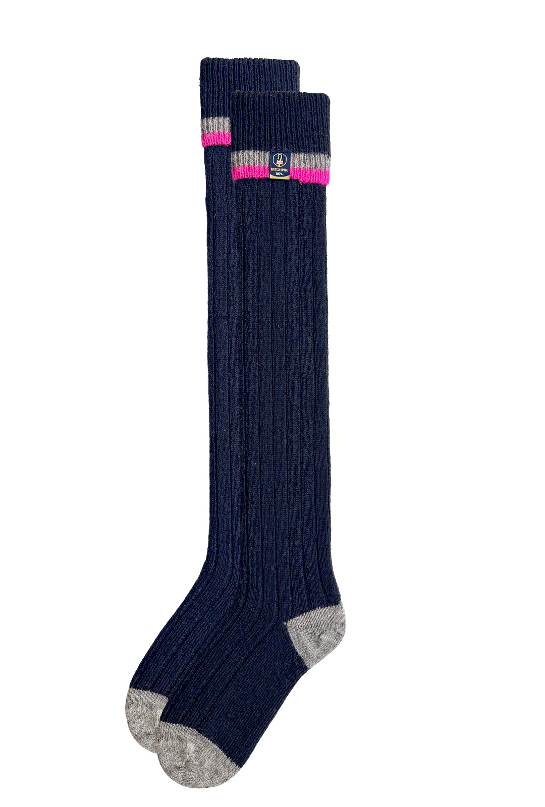 Wellington Boot Socks – Navy & Pink | 100% British Wool | UK 4-7