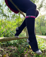 Wellington Boot Socks – Navy & Pink | 100% British Wool | UK 4-7