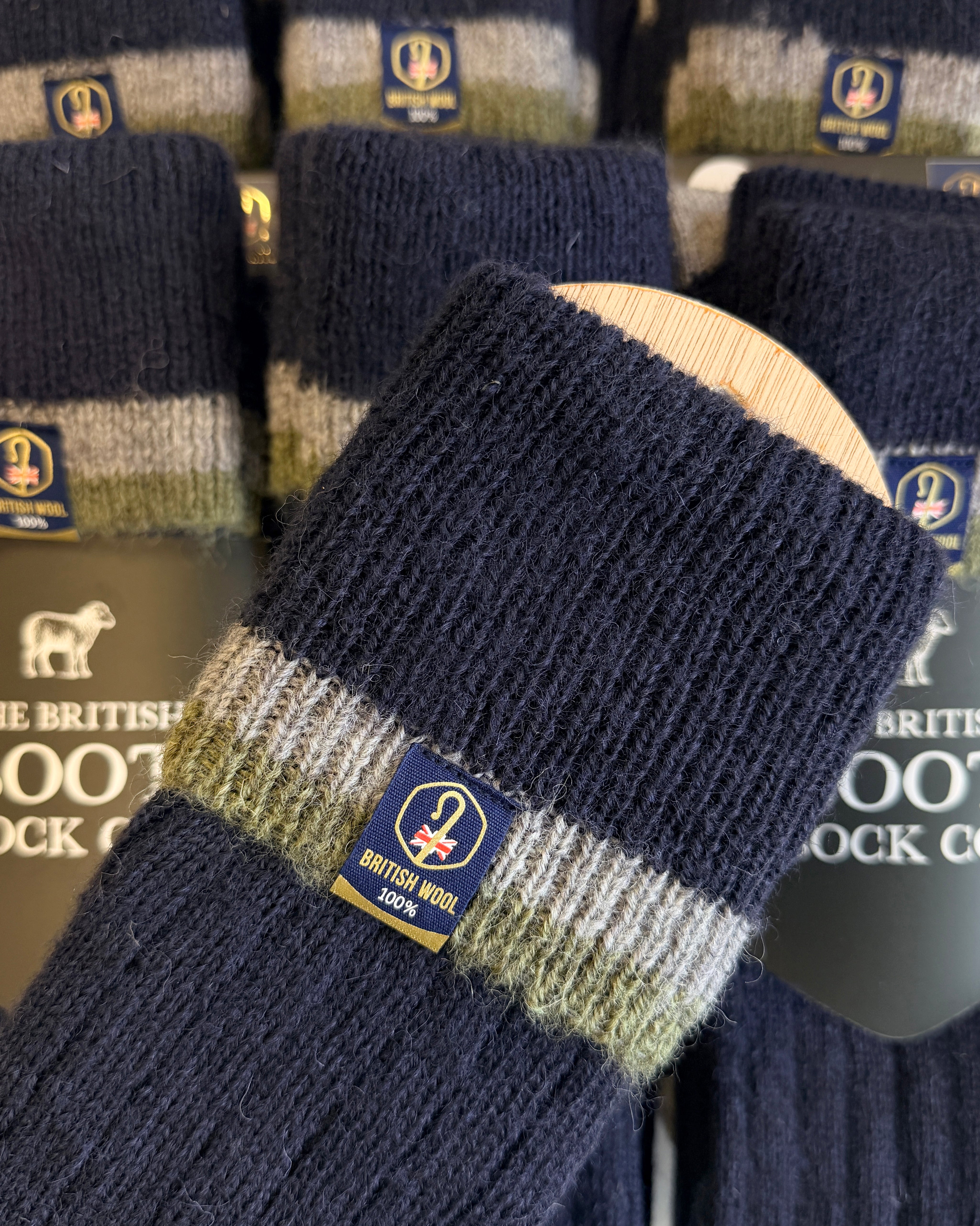 Wellington Boot Socks – Navy & Smoke | 100% British Wool | UK 8–12
