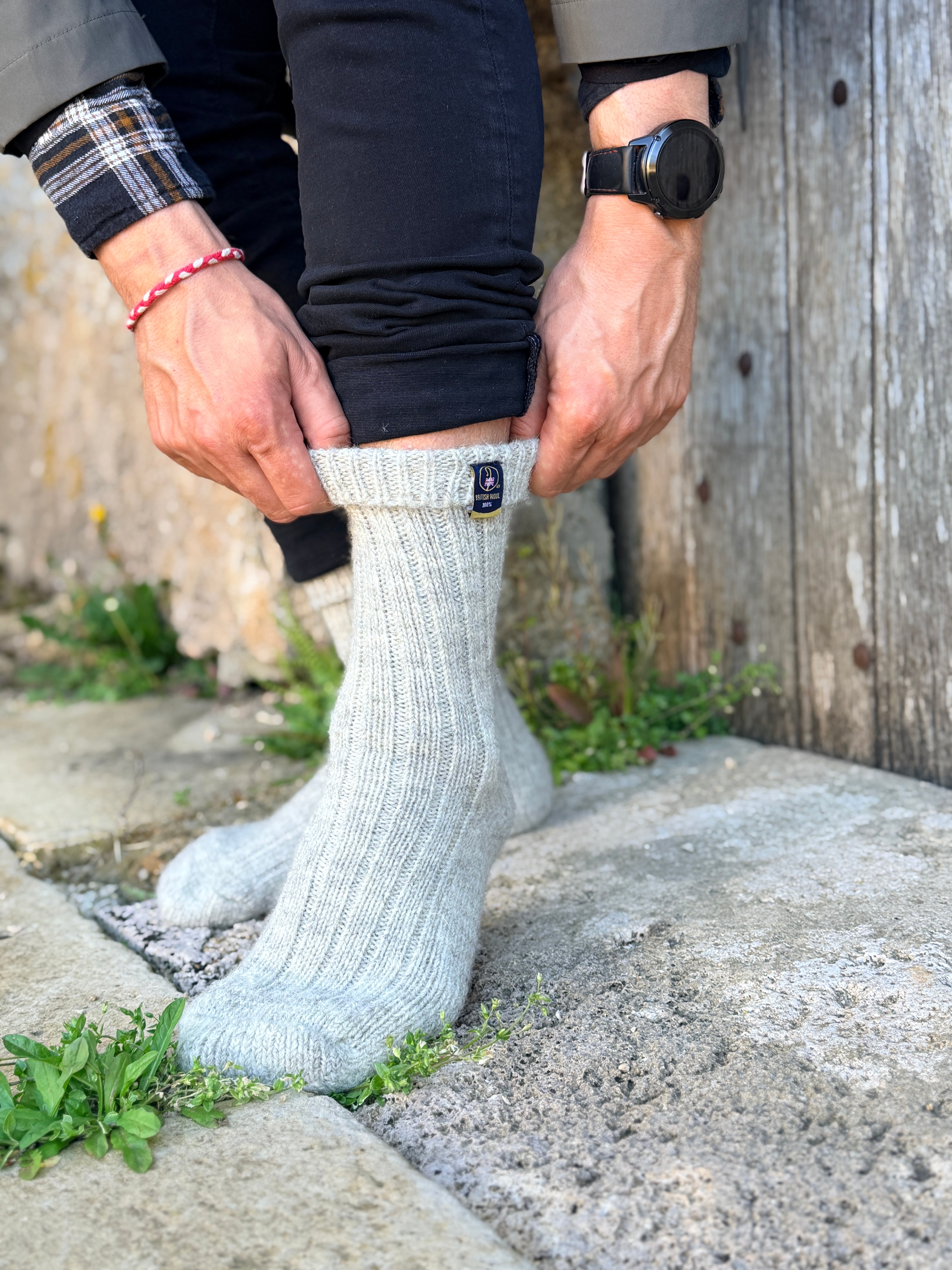 British Wool Boot Socks – Light Grey Natural | 100% British Wool Luxury Boot Socks