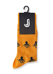 Octopus (Yellow) Premium Pattern Socks | Cotton-Rich Novelty Socks by Jemsox