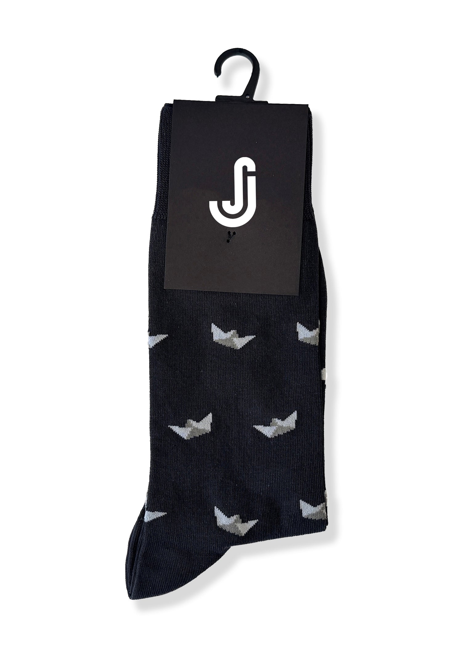 Origami Boats (Black) Premium Pattern Socks | Cotton-Rich Novelty Socks by Jemsox