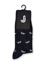 Origami Boats (Black) Premium Pattern Socks | Cotton-Rich Novelty Socks by Jemsox
