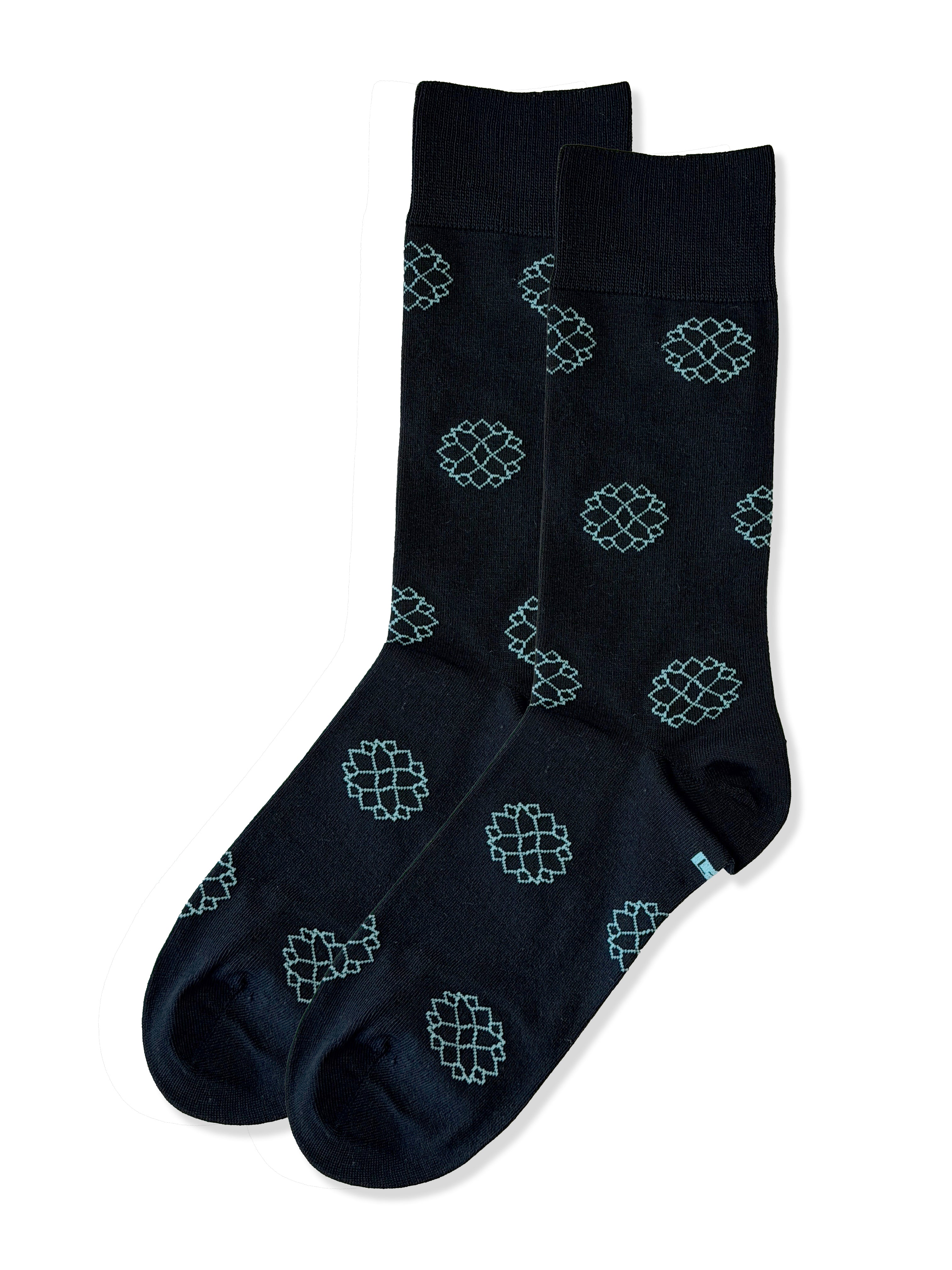 Teardrop Flower (Black) Premium Pattern Socks | Cotton-Rich Floral Socks by Jemsox