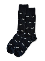 Origami Boats (Black) Premium Pattern Socks | Cotton-Rich Novelty Socks by Jemsox