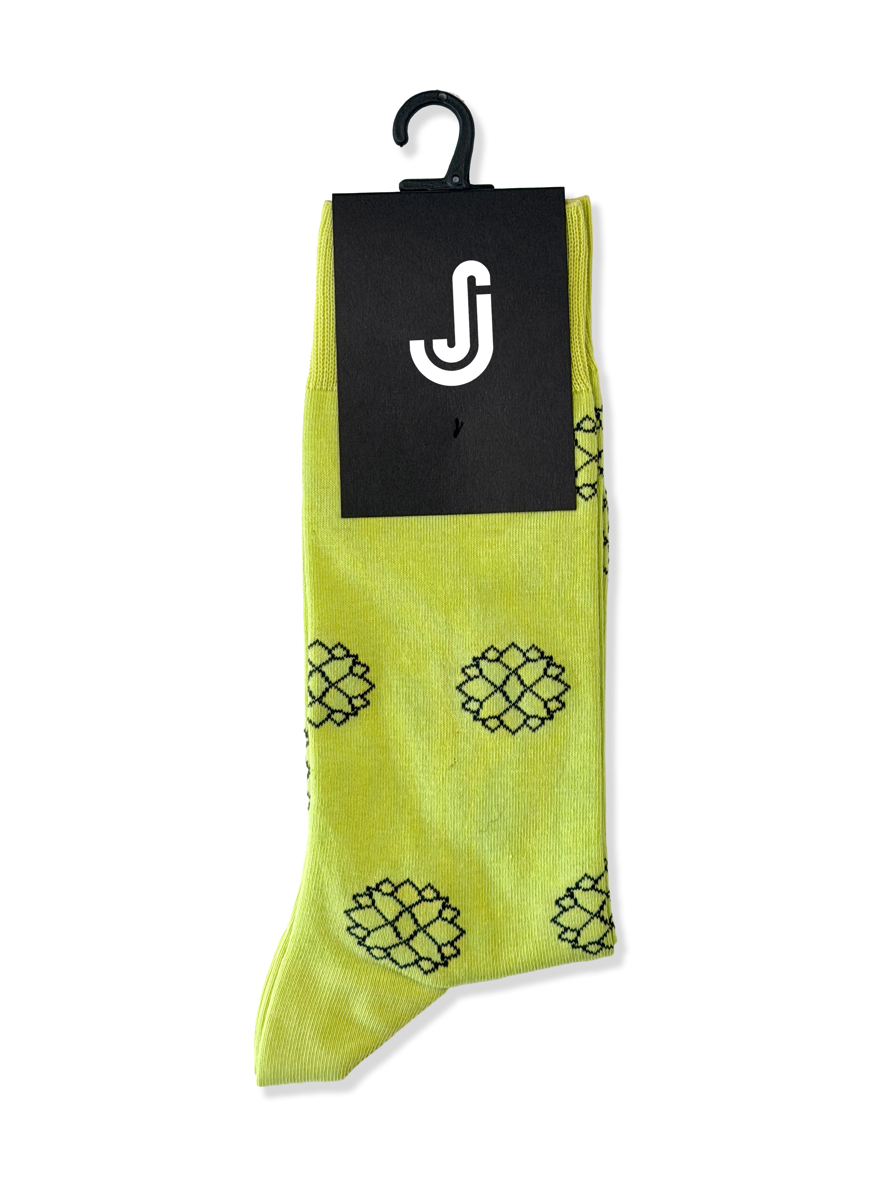Teardrop Flower (Lime Green) Premium Pattern Socks | Cotton-Rich Floral Socks by Jemsox