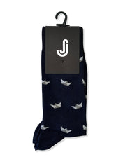 Origami Boats (Navy) Premium Pattern Socks | Cotton-Rich Novelty Socks by Jemsox