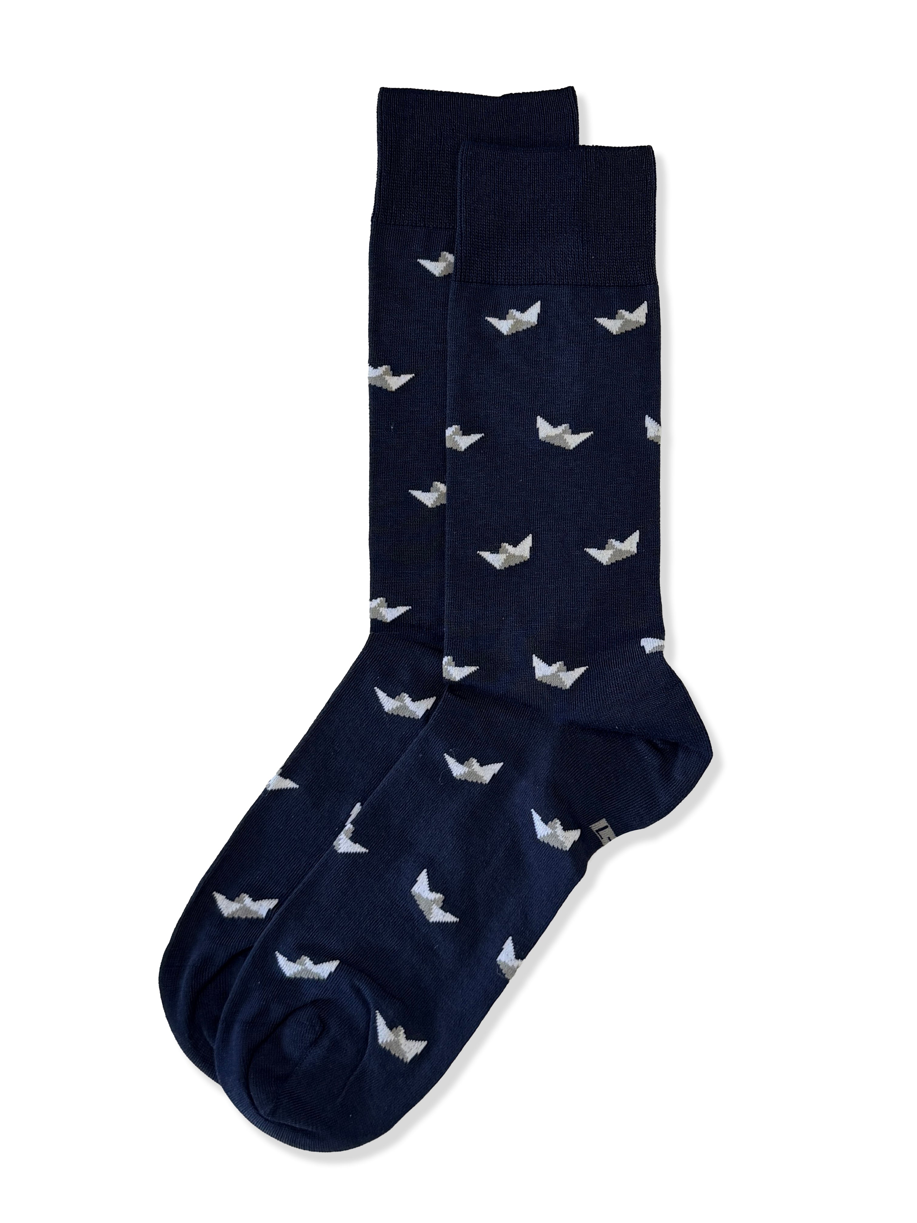 Origami Boats (Navy) Premium Pattern Socks | Cotton-Rich Novelty Socks by Jemsox