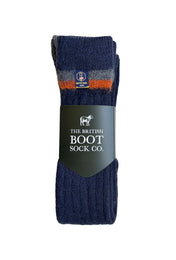 Wellington Boot Socks – Navy & Orange | 100% British Wool | UK 8–12