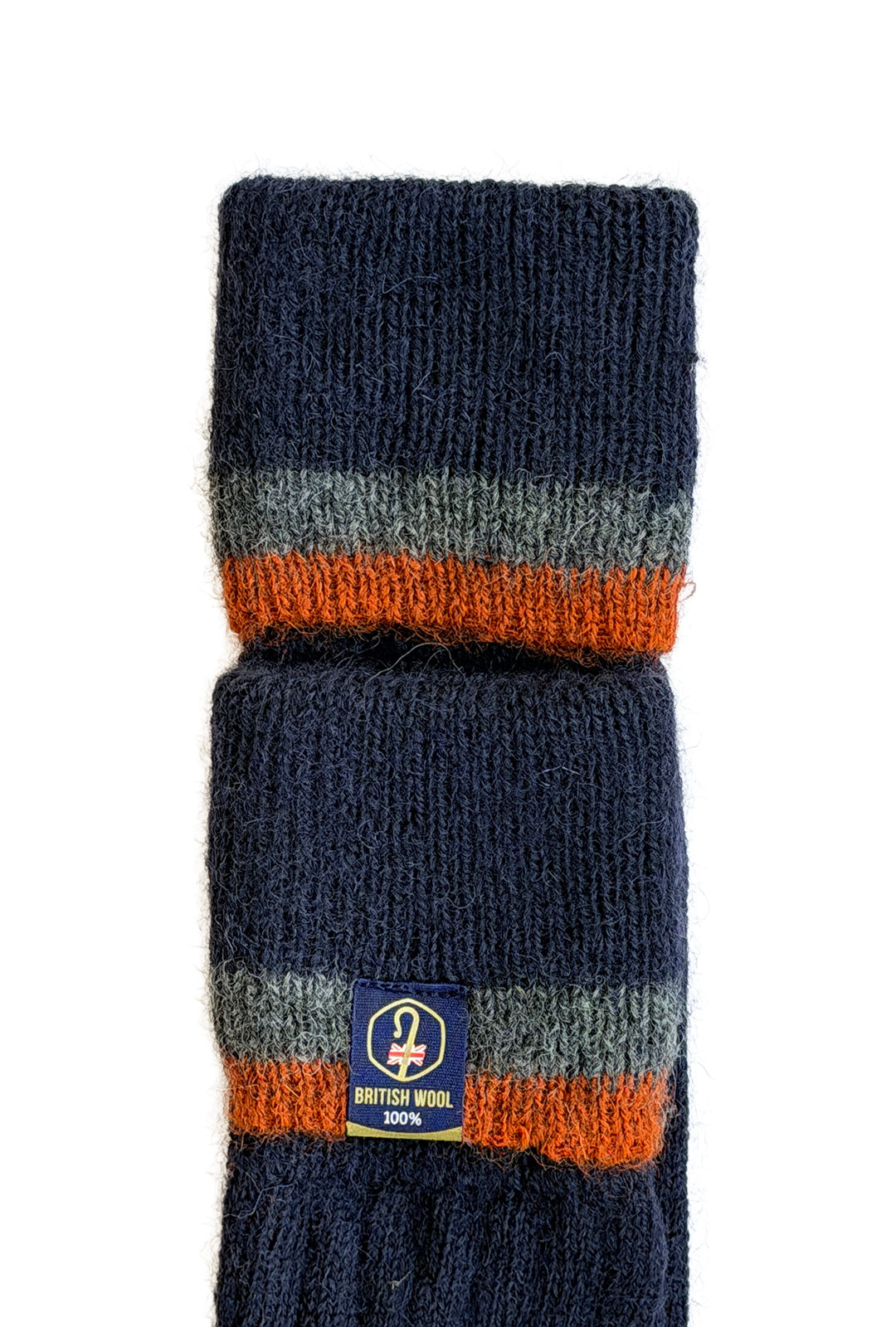 Wellington Boot Socks – Navy & Orange | 100% British Wool | UK 8–12