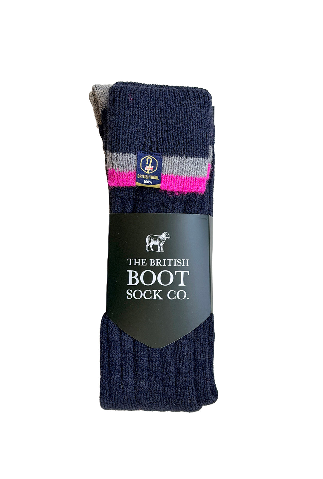 Wellington Boot Socks – Navy & Pink | 100% British Wool | UK 4-7