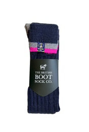 Wellington Boot Socks – Navy & Pink | 100% British Wool | UK 4-7