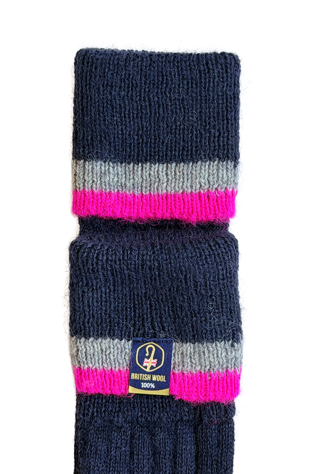 Wellington Boot Socks – Navy & Pink | 100% British Wool | UK 4-7
