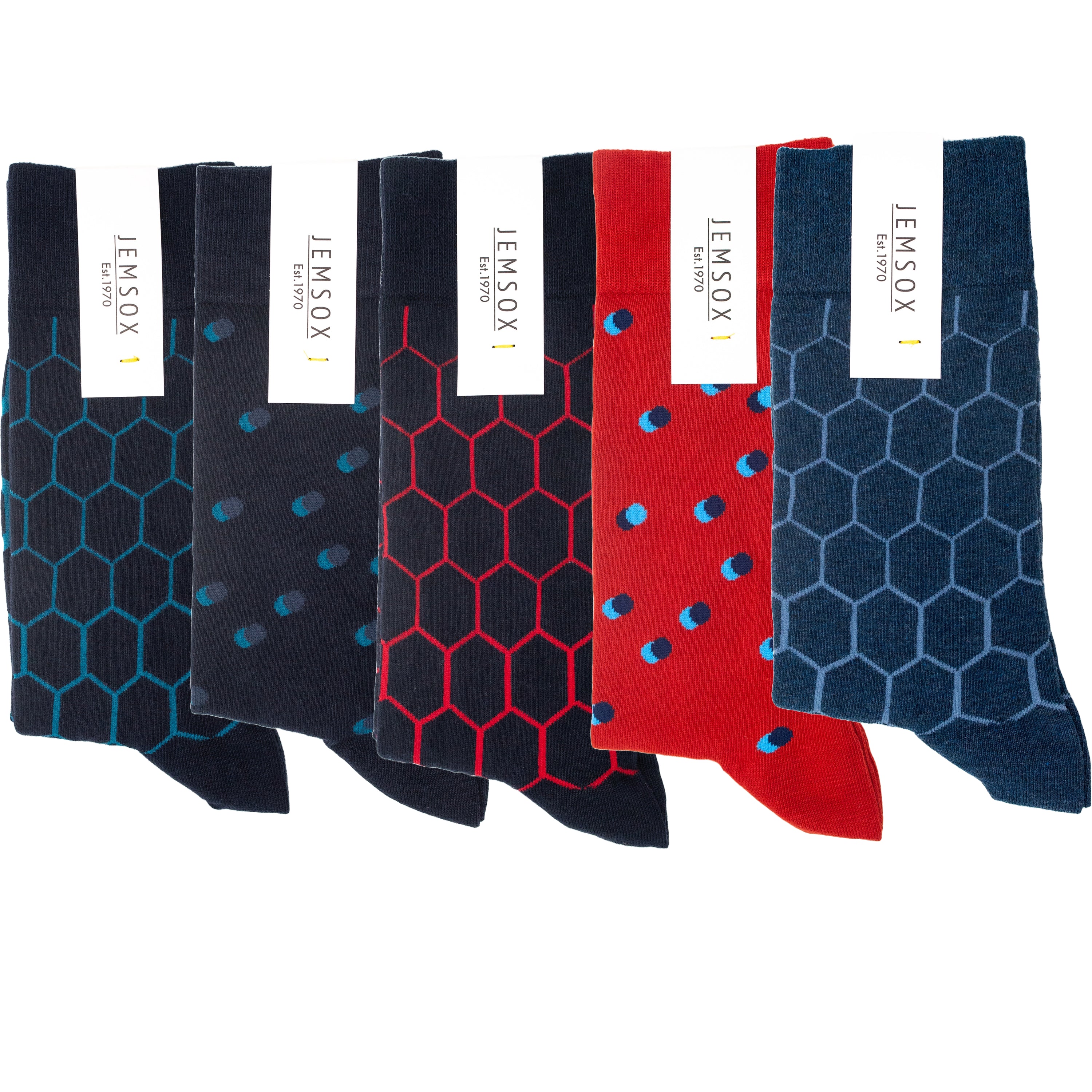 5-Pack Multi Hexagon Organic Cotton Mens Socks