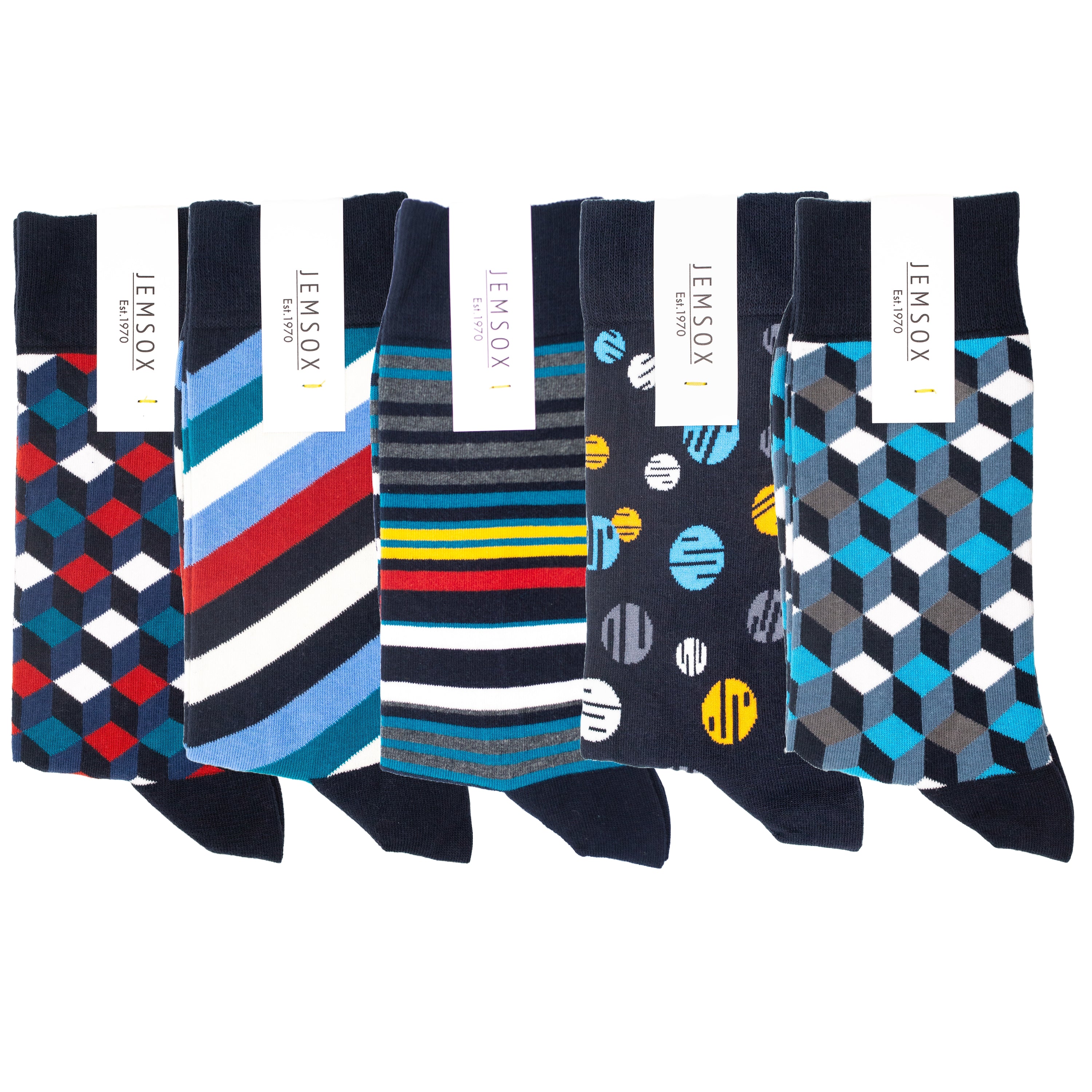 5-Pack Multi Box Geo & Stripe Selection Organic Cotton Socks