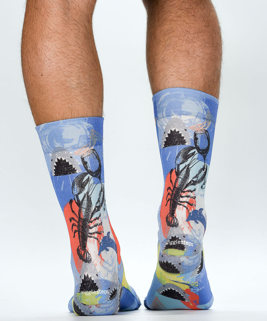 Colorful socks with abstract designs on a white background