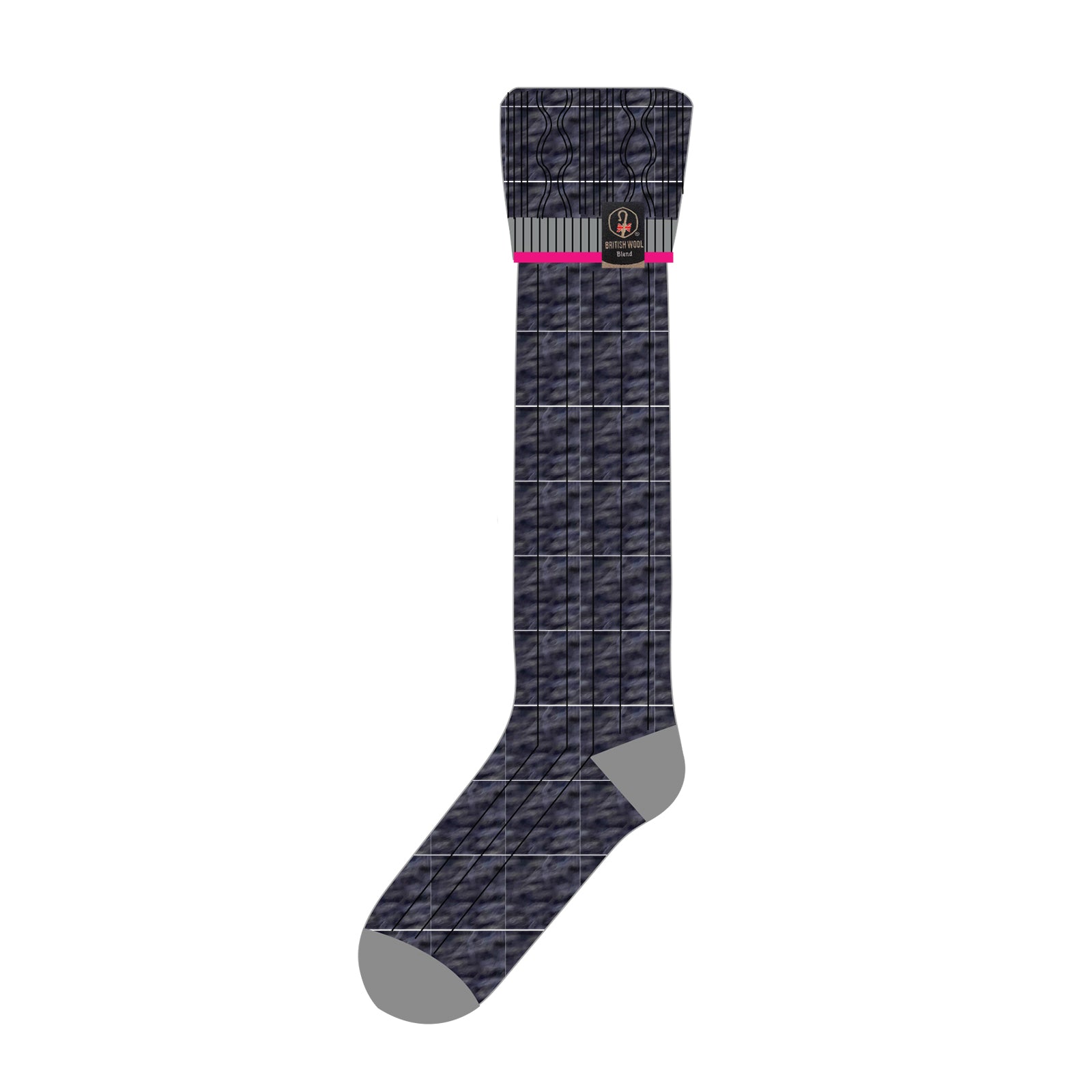 100% British Wool Wellington Boot Socks – Navy & Pink | UK 4-7
