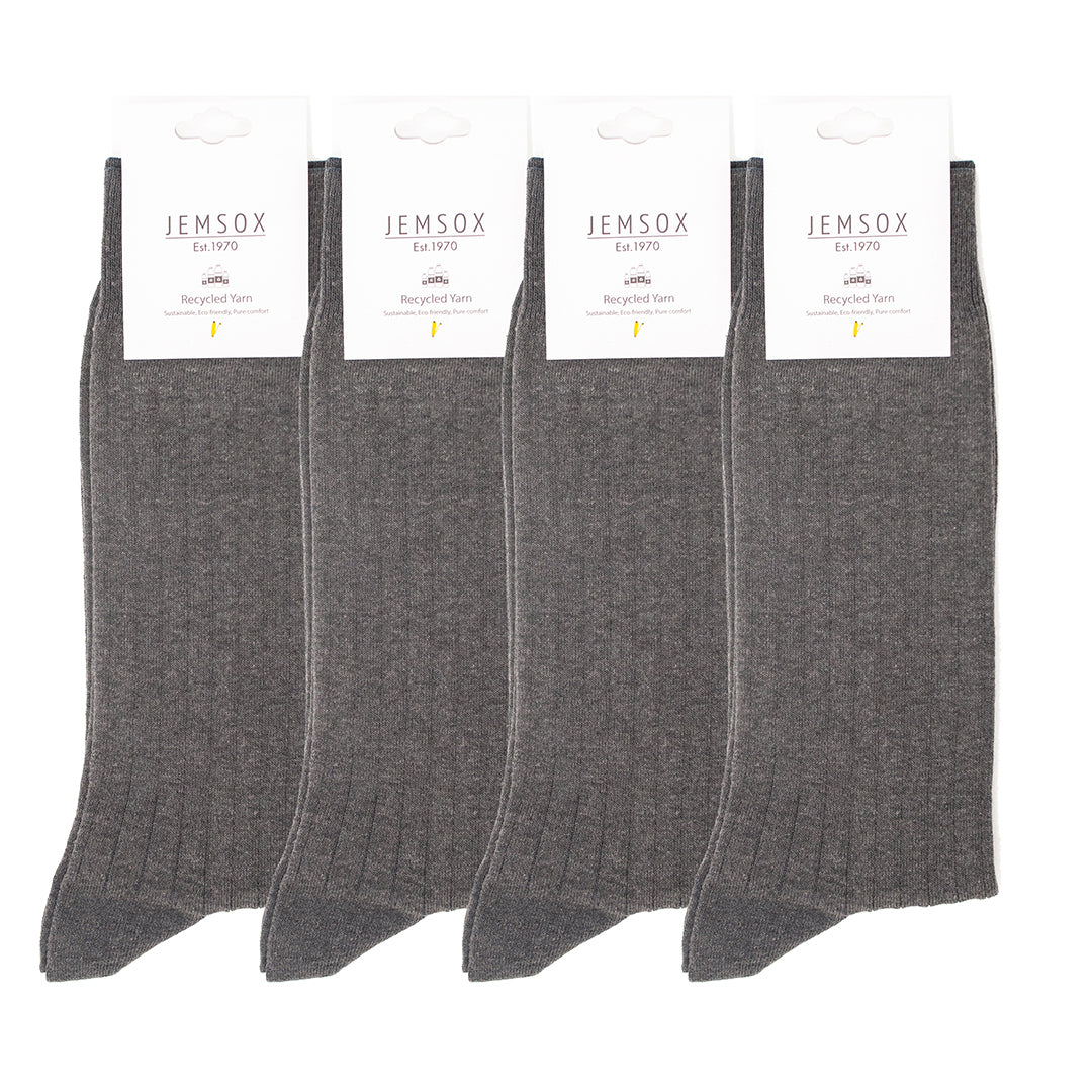 4 Pack - Premium Fine Ribbed Men’s Wedding & Formal Socks – Sleek Anthracite Grey