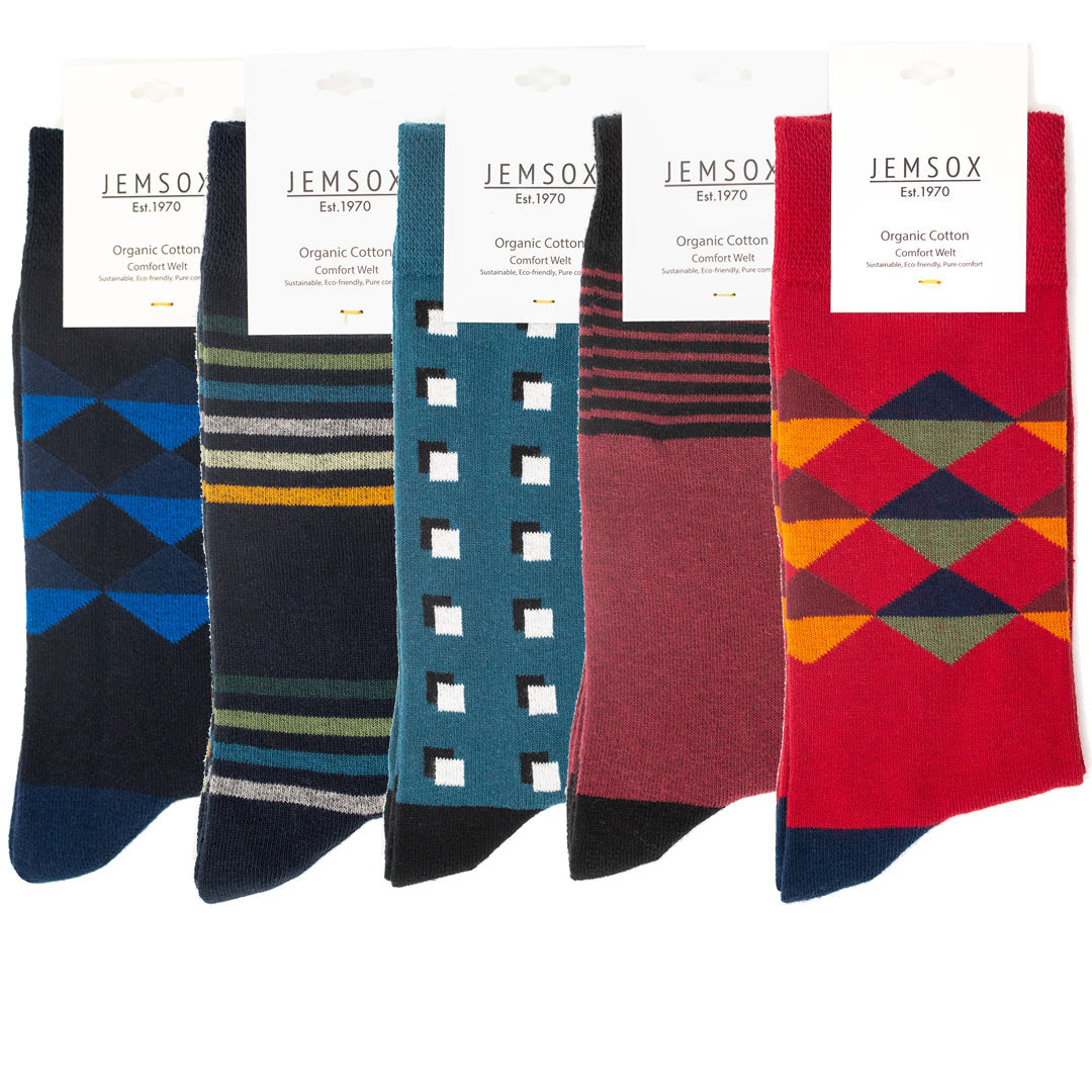 5pk Ashbourne & Vale Quintet - Organic Cotton Comfort Welt Socks (One Size UK 9-12)