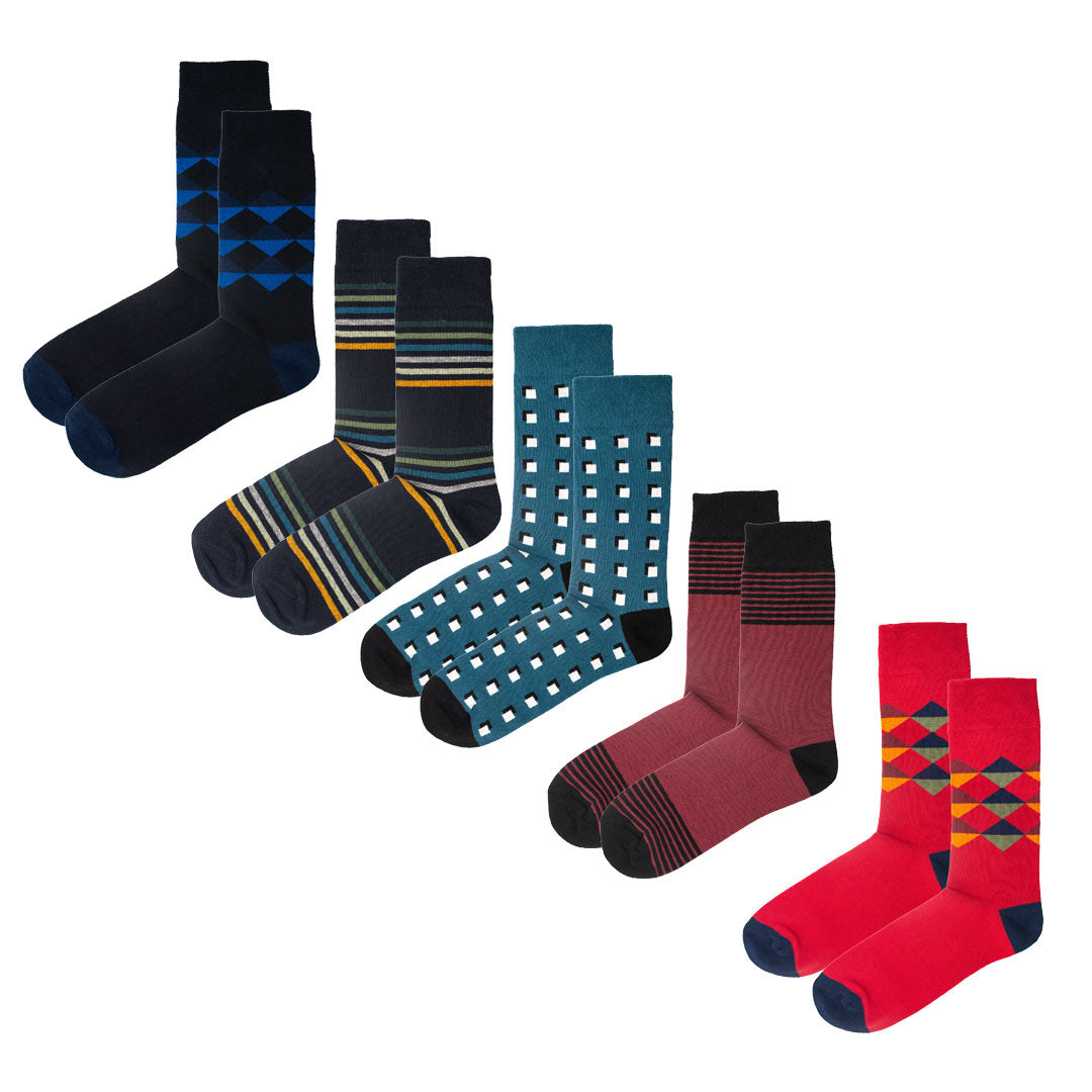 5pk Ashbourne & Vale Quintet - Organic Cotton Comfort Welt Socks (One Size UK 9-12)
